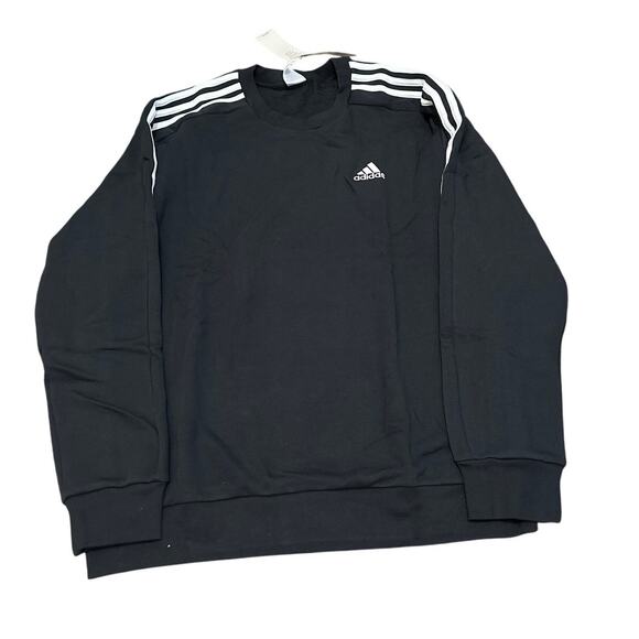 adidas Essentials Fleece 3-Stripes Sweatshirt 'Black' IB4027 Mens Size Large New - Picture 2 of 4